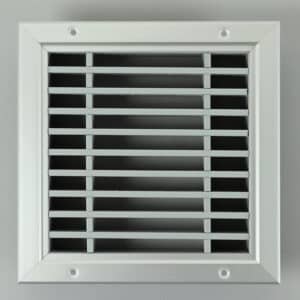 G8HD-2020 Deurrooster, brandwerend geanodiseerd kader, grijze lamellen